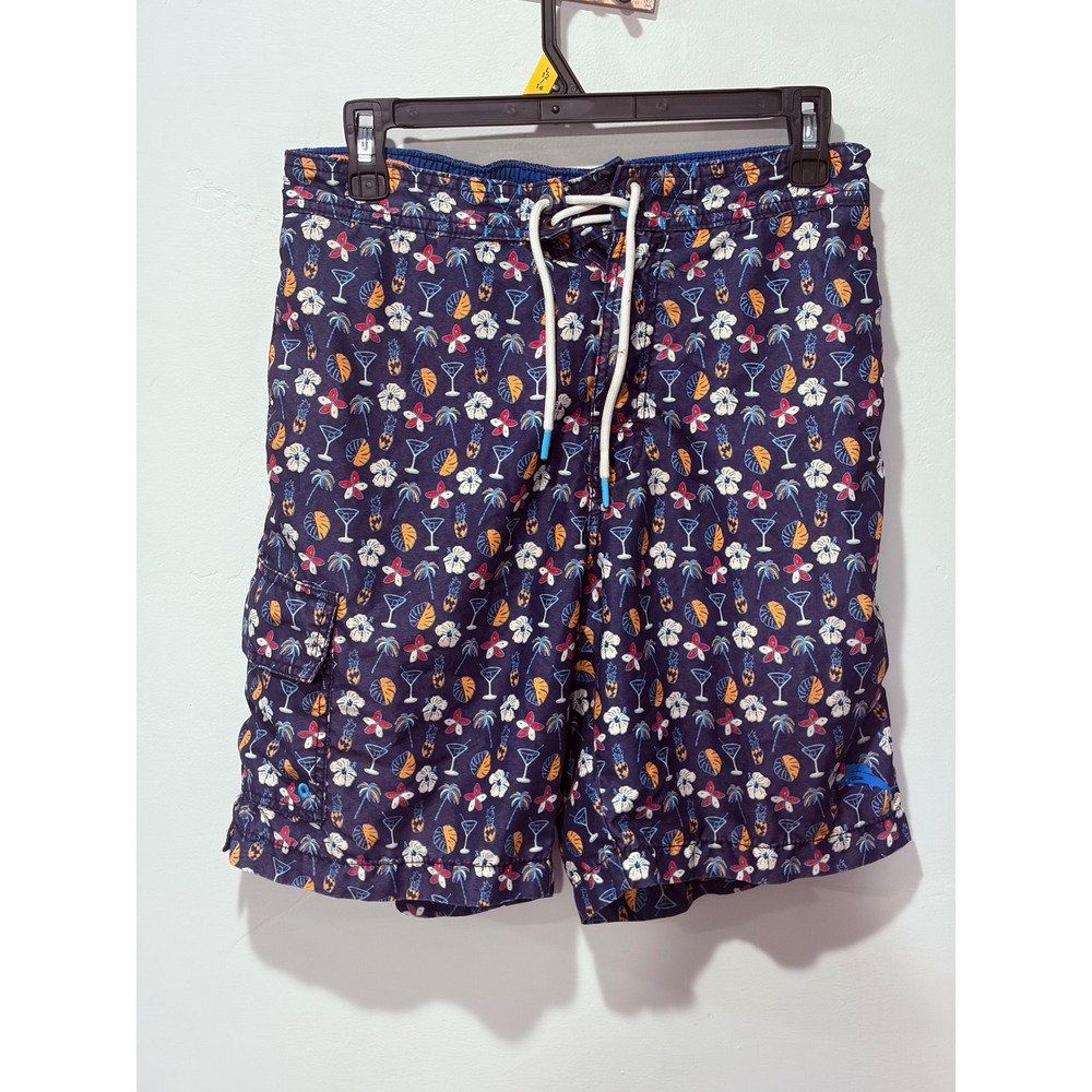 Tommy Bahama Mens Tropical Cocktail Print Swim Trunks Navy Blue Small